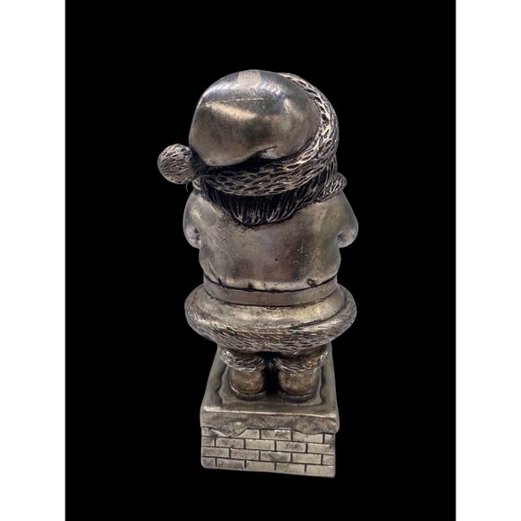 Santa Claus Wind Up Music Box Figurine Silver Plate Vtg Santa is Coming to Town - Picture 6 of 11